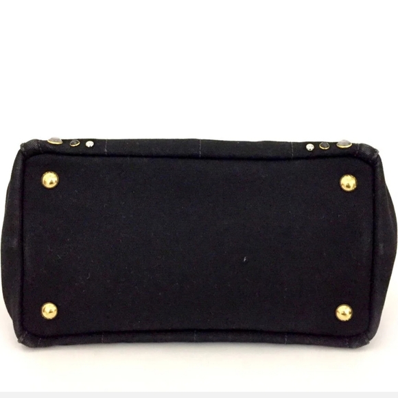 PRADA LOGI PLATE BLACK CANAPA BUJOU HAND BAG W/SHOULDER STRAP/1A3894 - Picture 5 of 14